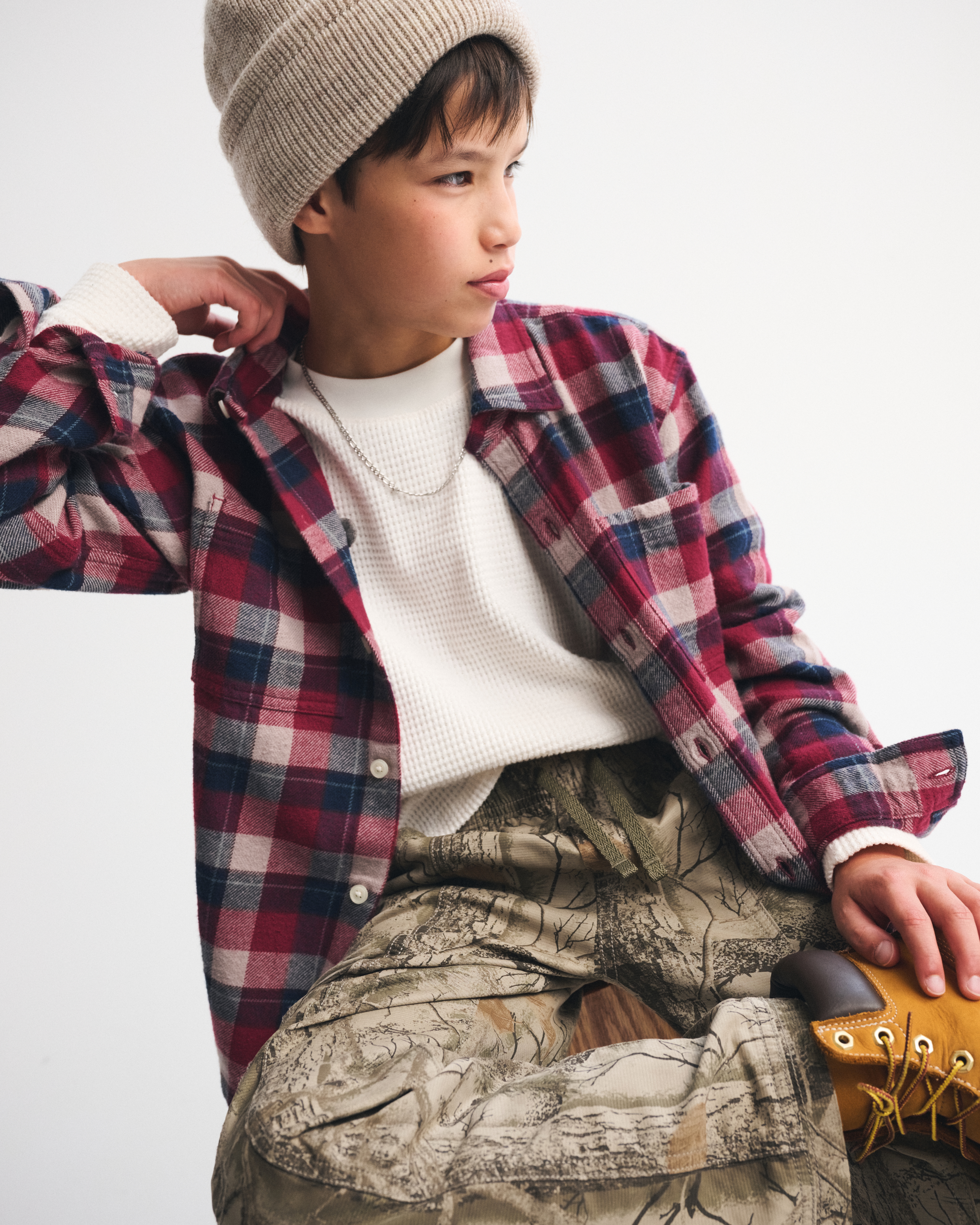 Abercrombie & Fitch Kids' Long-sleeve Slub Flannel In Red