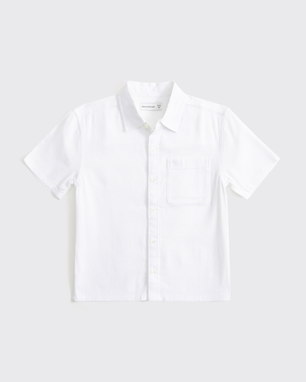 short-sleeve button-up shirt, White view 1
