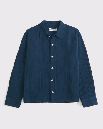 long-sleeve gauzy button-up shirt