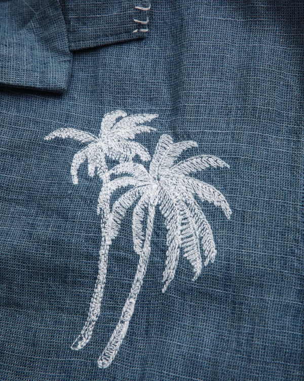 Chemise à manches courtes en lin mélangé, Bleu view 2