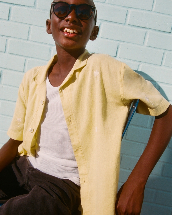 resort short-sleeve shirt, Yellow view 1