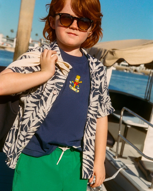 resort short-sleeve shirt, Blue Pattern view 1