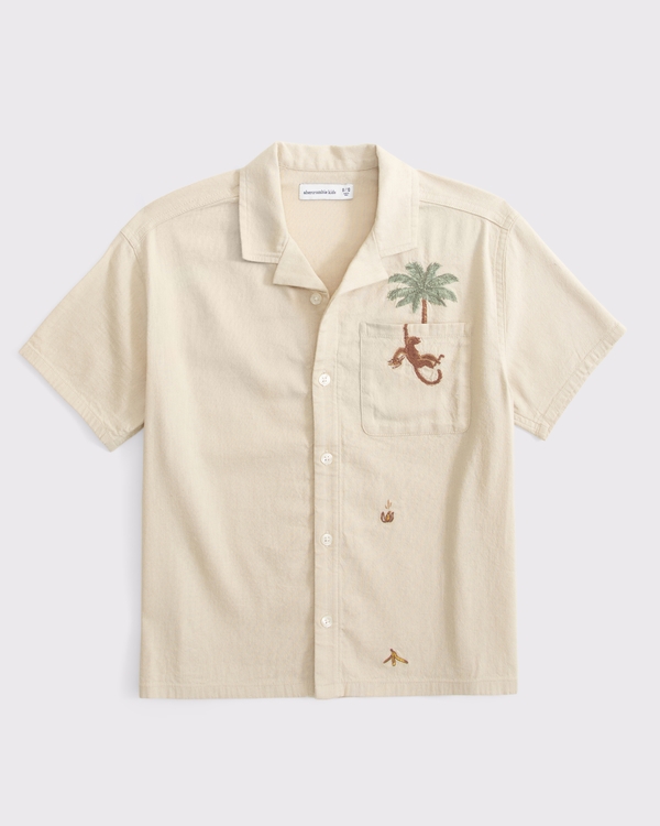 resort short-sleeve shirt, Tan view 1