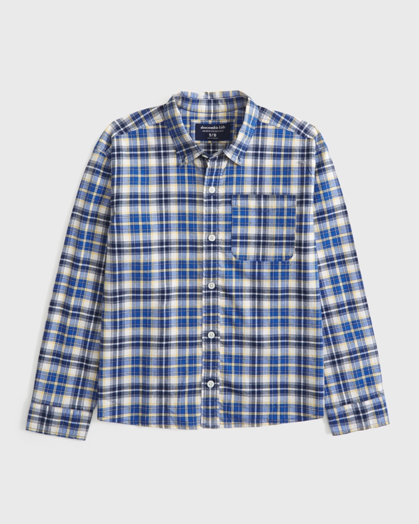 oversized long-sleeve button-up shirt, Blue Plaid view 2