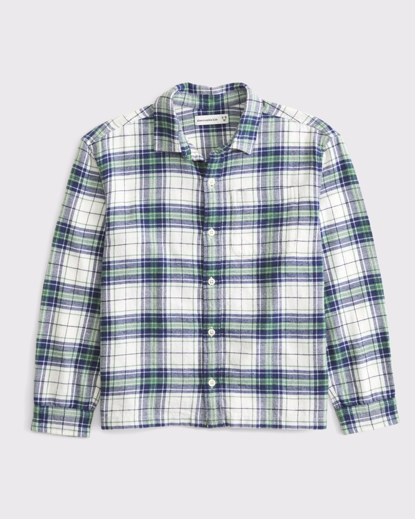 long-sleeve flannel shirt, Green Plaid view 1