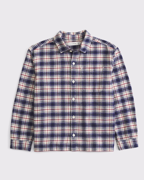 long-sleeve flannel shirt, Blue Plaid view 1