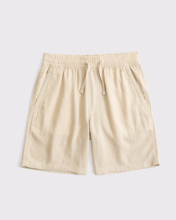 linen-blend pull-on shorts, Oatmeal view 1