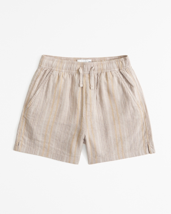 linen-blend pull-on shorts, Tan Stripe