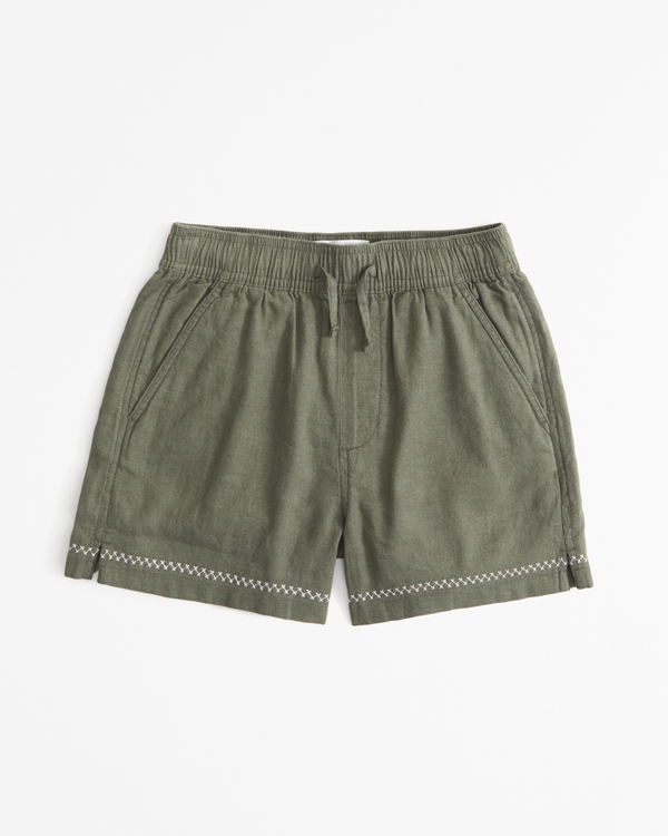 linen-blend pull-on shorts, Green