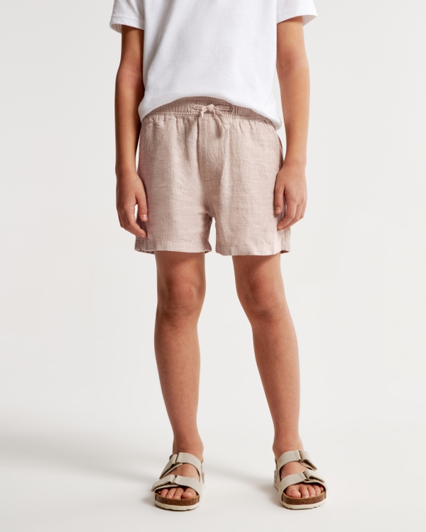 linen-blend pull-on shorts, Tan