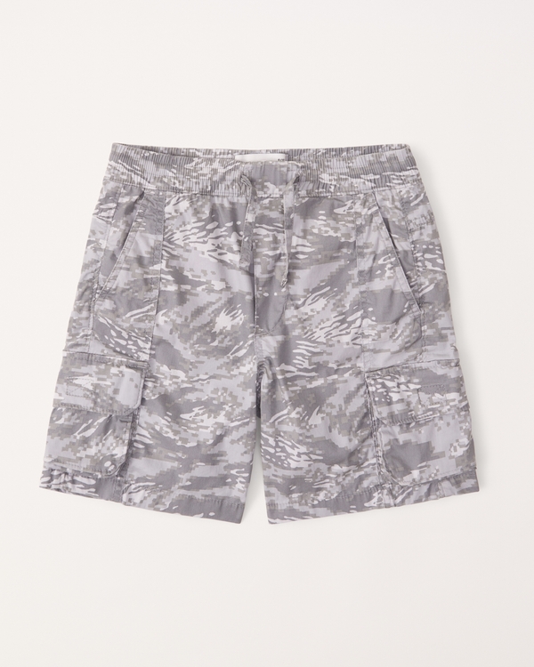 utility pull-on shorts, Grey Camo
