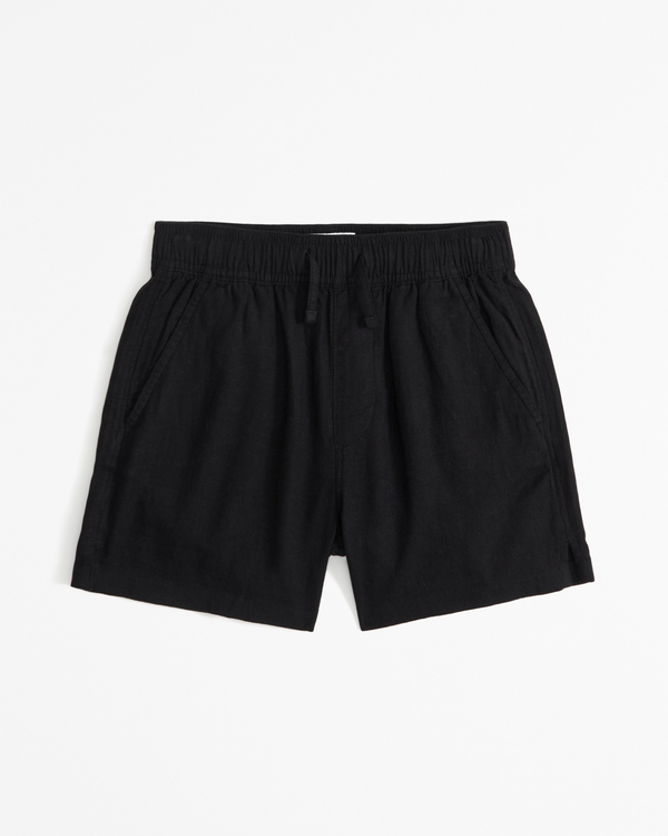 linen-blend pull-on shorts, Black