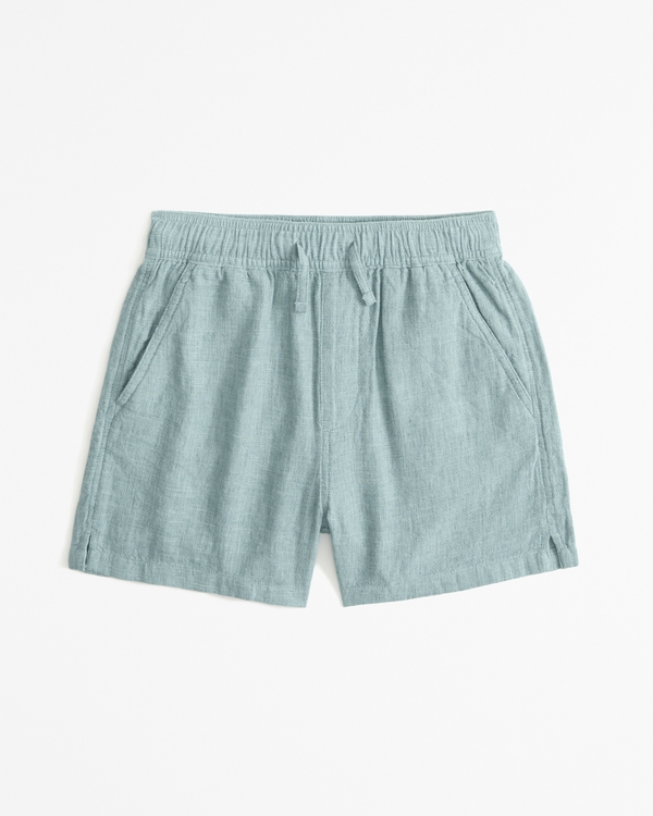linen-blend pull-on shorts, Teal