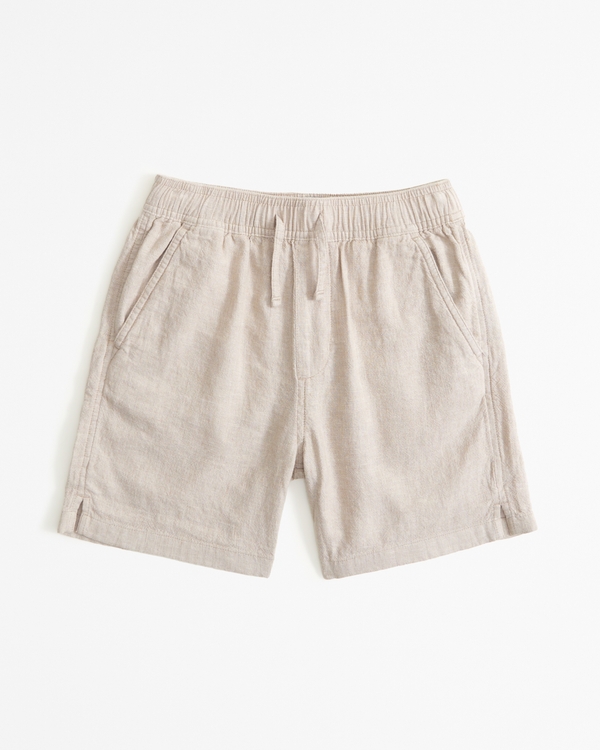 linen-blend pull-on shorts, Tan