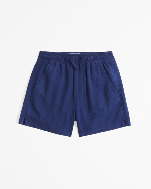 linen-blend pull-on shorts, Blue