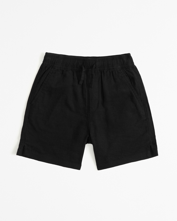 linen-blend pull-on shorts, Black