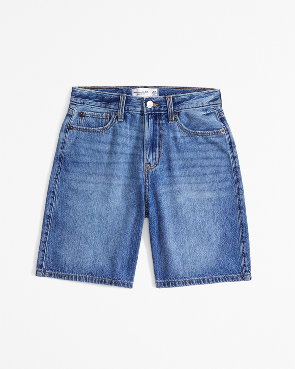 fixed waist denim shorts, Medium Wash