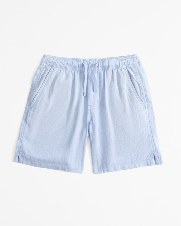 linen-blend pull-on shorts, Light Blue