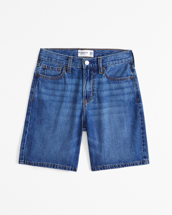 fixed waist denim shorts, Medium Wash