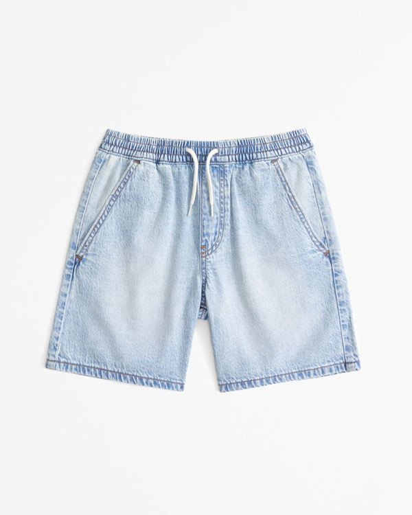 pull-on denim shorts, Light Wash