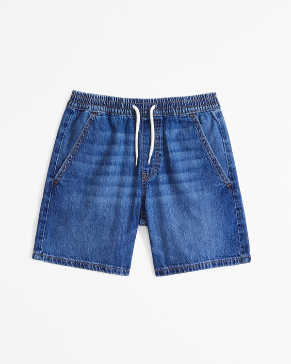 pull-on denim shorts, Medium Wash