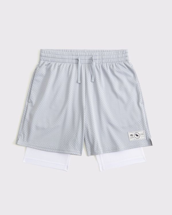 ypb mesh twofer shorts, Light Gray view 1