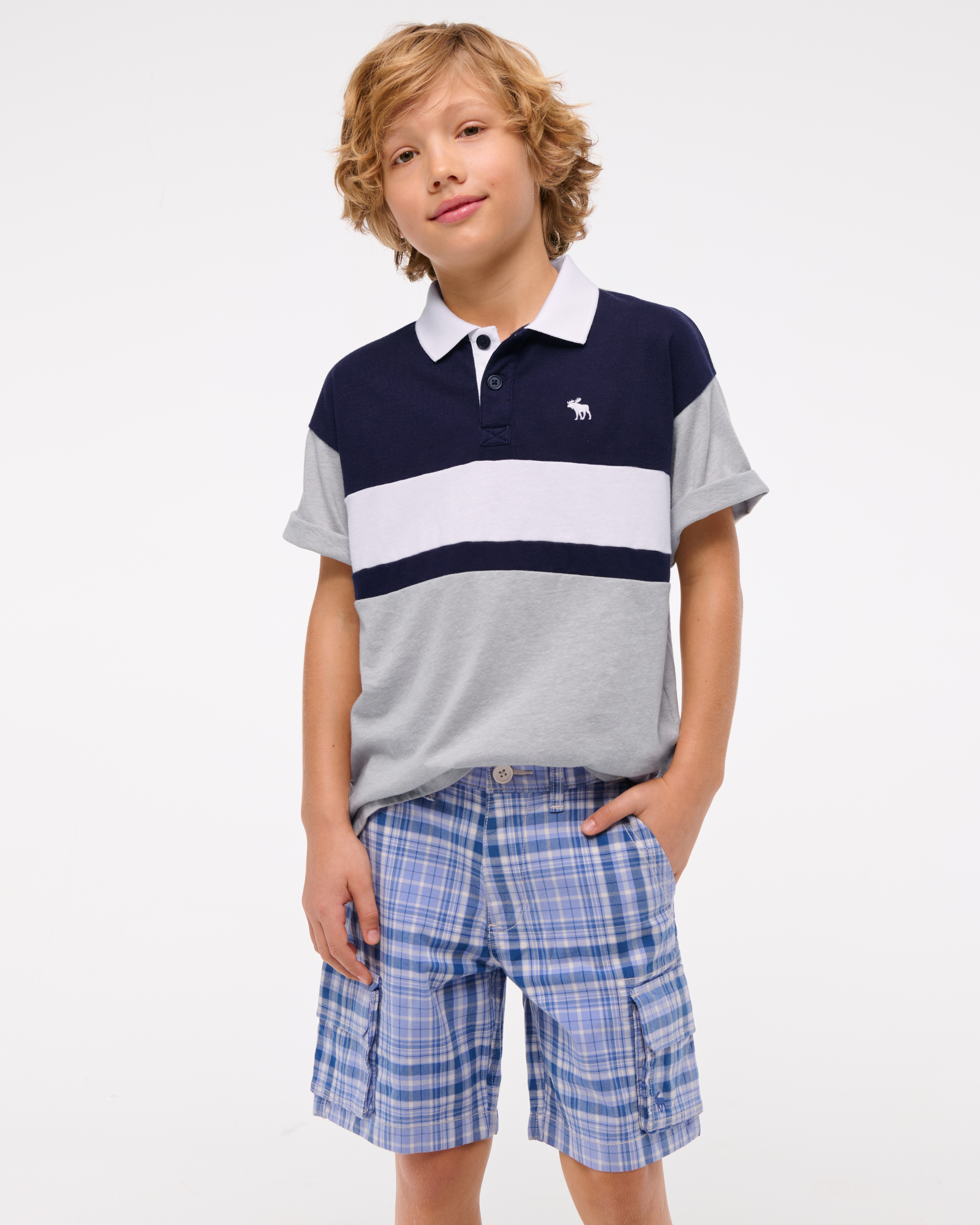 Abercrombie & Fitch Kids' Plaid Cargo Shorts In Blue
