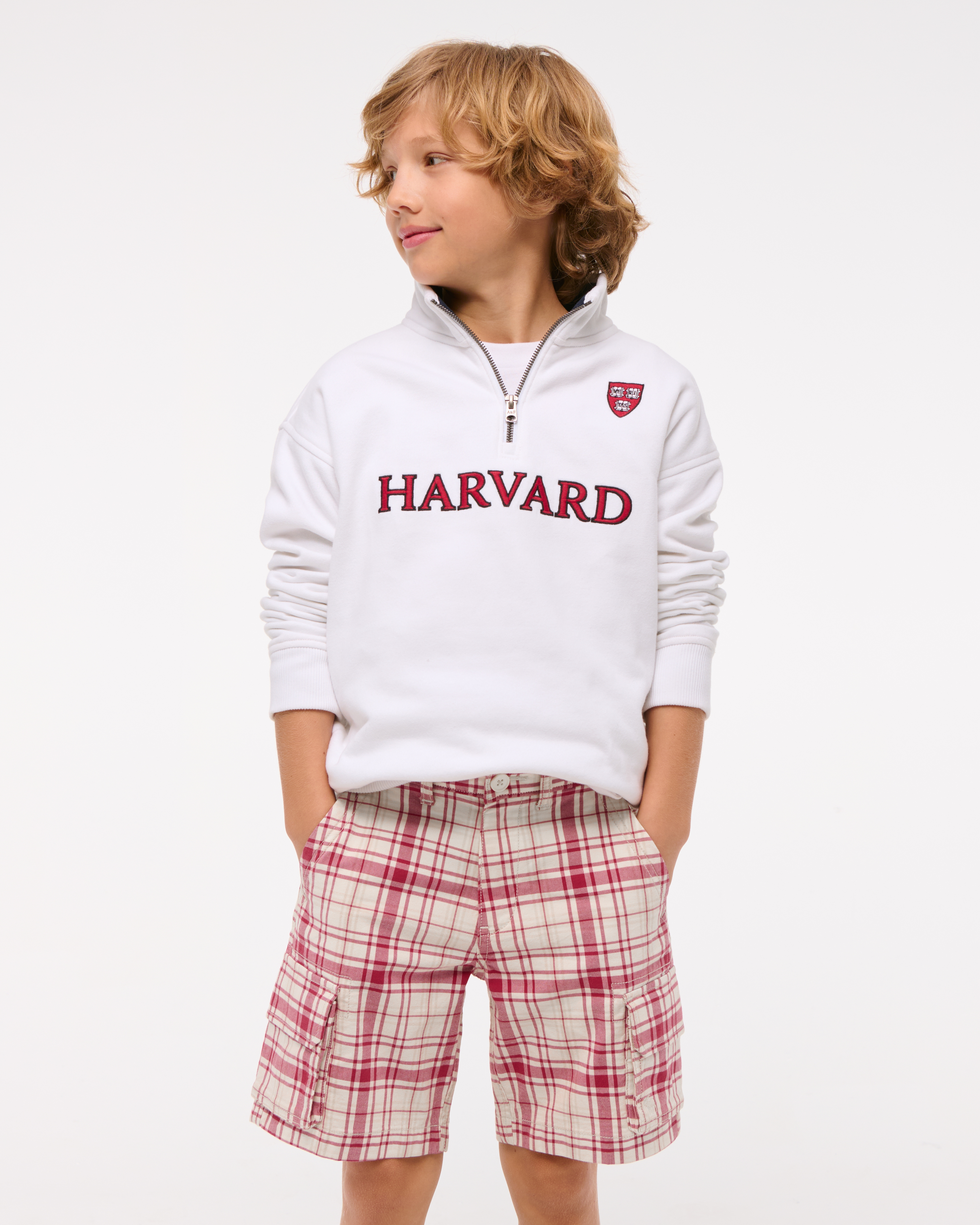 Abercrombie & Fitch Kids' Plaid Cargo Shorts In Pink