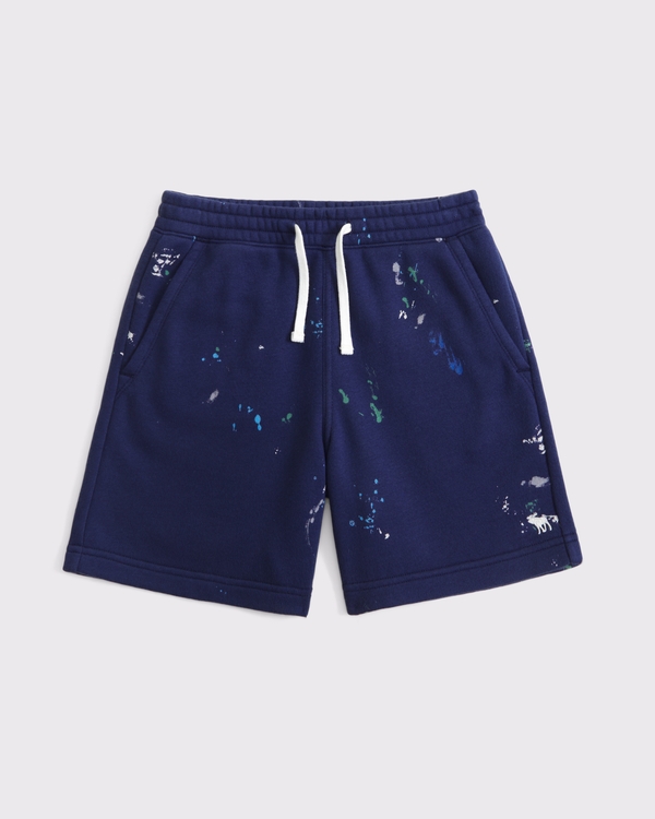 essential fleece icon shorts, Navy Paint Splatter view 1