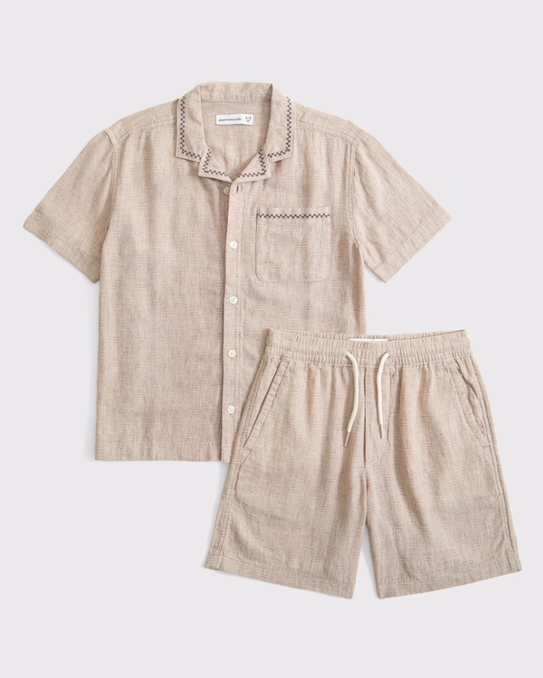 a&f linen-blend short-sleeve shirt & shorts set, Light Brown view 1