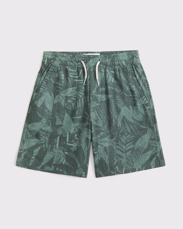 linen-blend shorts, Green Pattern view 1