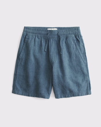 linen-blend pull-on shorts