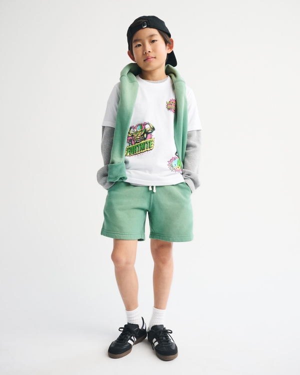 essential fleece icon shorts, Green view 1