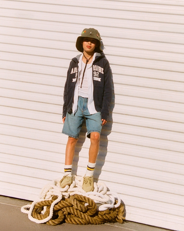 below-the-knee jorts, Medium Wash view 1