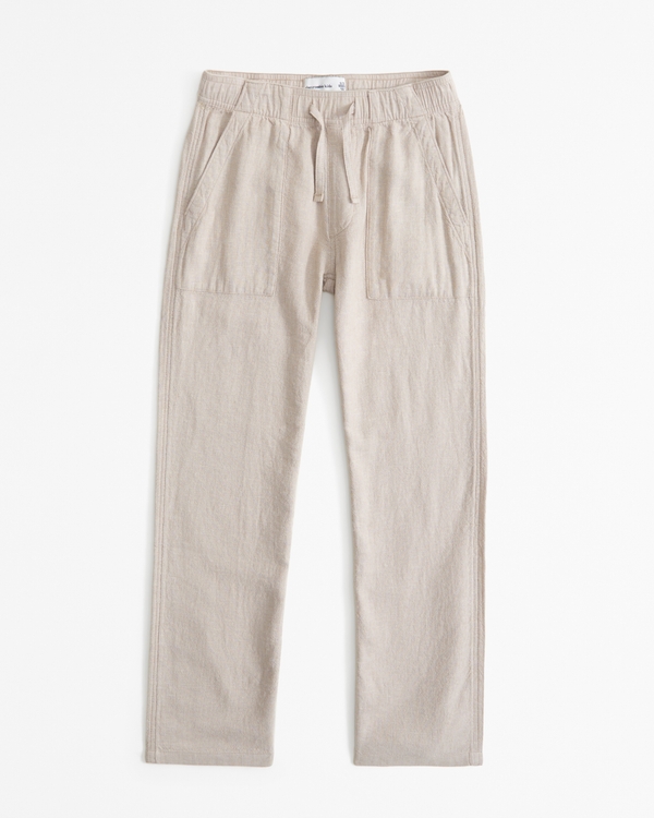 linen-blend pull-on pants, Tan