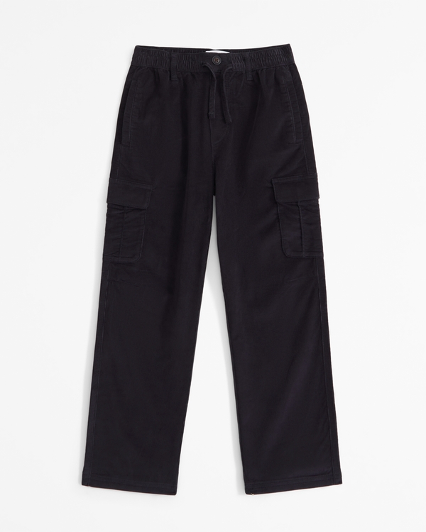 baggy pull-on corduroy cargo pants, Black view 1