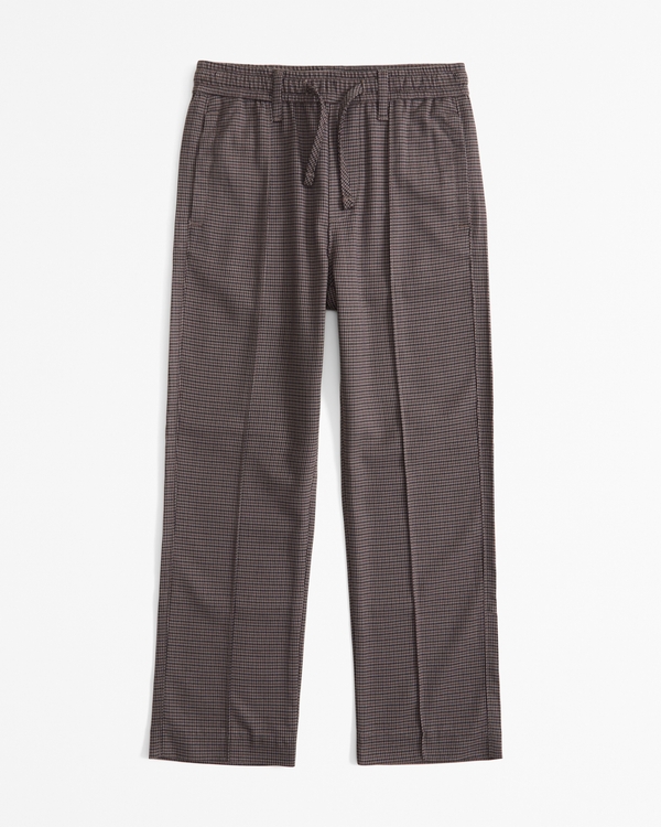 loose pull-on dress up pants, Brown Plaid view 1