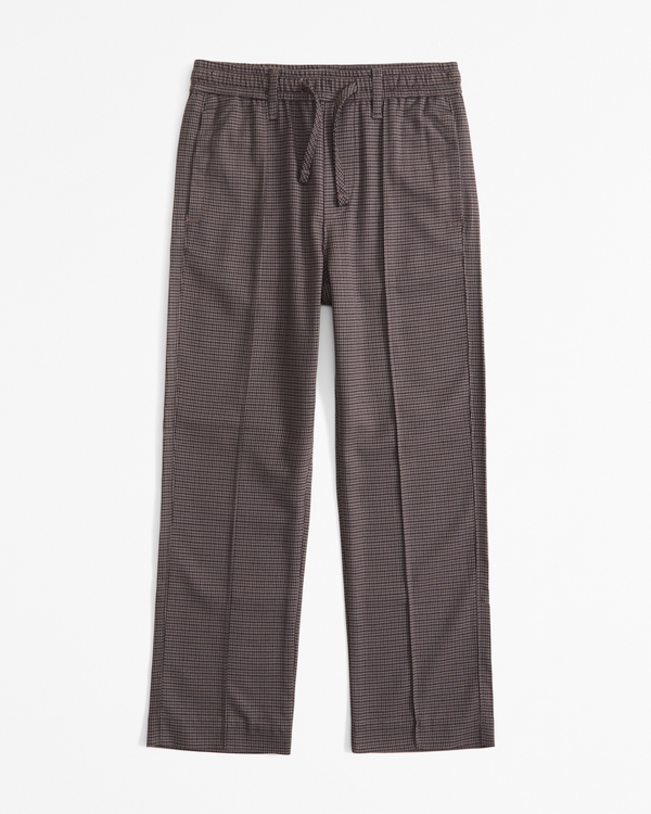 loose pull-on menswear pants, Brown Plaid