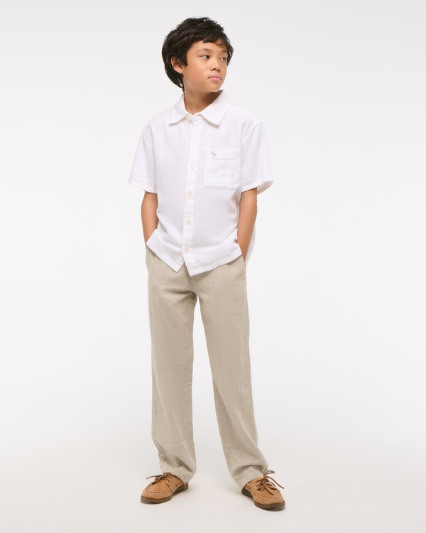 loose linen-blend pull-on pants, Oatmeal view 1