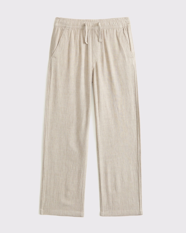 loose linen-blend pull-on pants, Oatmeal view 1