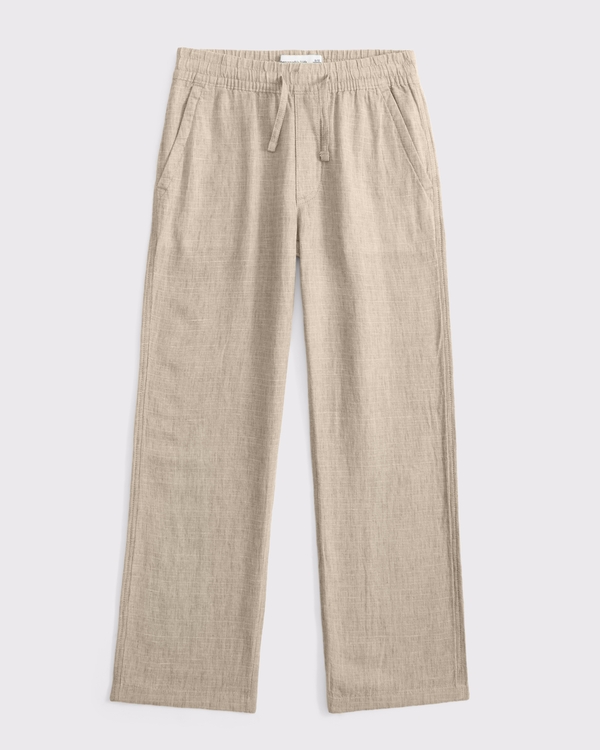 linen-blend pull-on pants, Light Khaki view 1