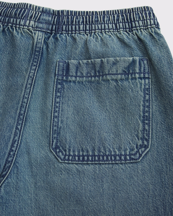 pull-on twill baggy pants, Medium Wash view 2