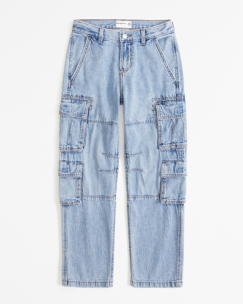REGULAR-FIT PANTS WITH CARGO POCKETS IN LIGHT BLUE STRETCH DENIM, CHILD REGULAR-FIT PANTS WITH CARGO POCKETS IN LIGHT BLUE STRETCH DENIM, CHILD