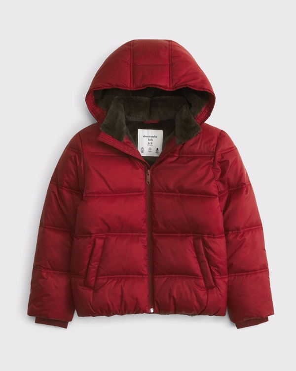 a&f ultra hooded faux fur-lined puffer jacket