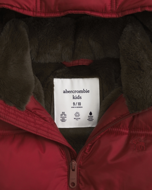 a&f ultra hooded faux fur-lined puffer jacket, Rich Ruby view 2