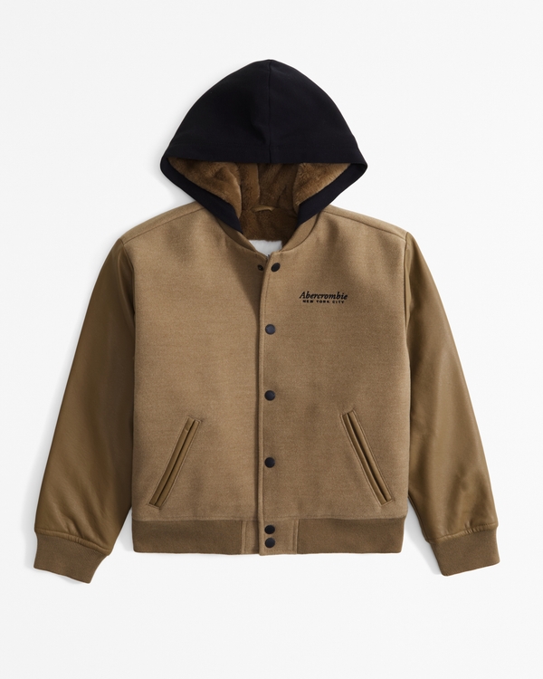 cozy hooded bomber jacket, Brown