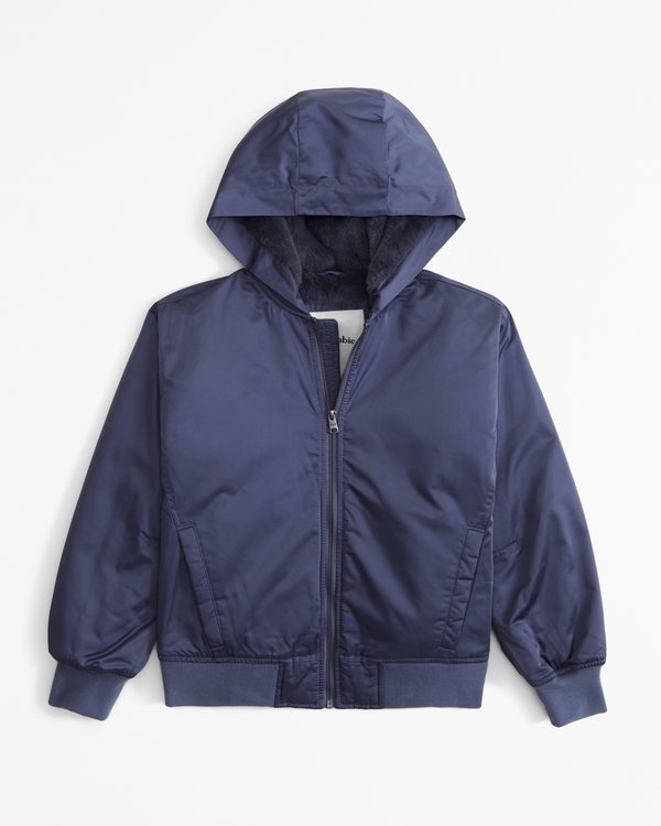 hooded bomber jacket, Blue view 1