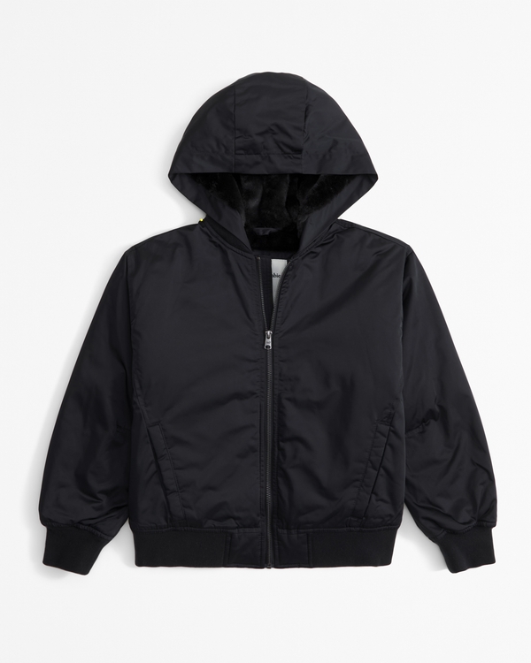 hooded bomber jacket, Black