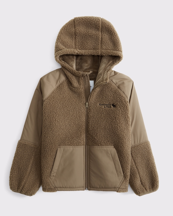 sherpa-lined nylon jacket, Brown view 1