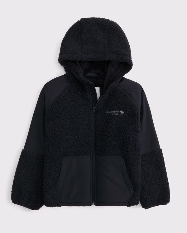 sherpa-lined nylon jacket, Black view 1